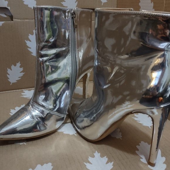 Metallic Stiletto Silver Sock Boots ASOS Truffle Coll. Ankle Heel Boot Sz 6 US - Picture 2 of 12